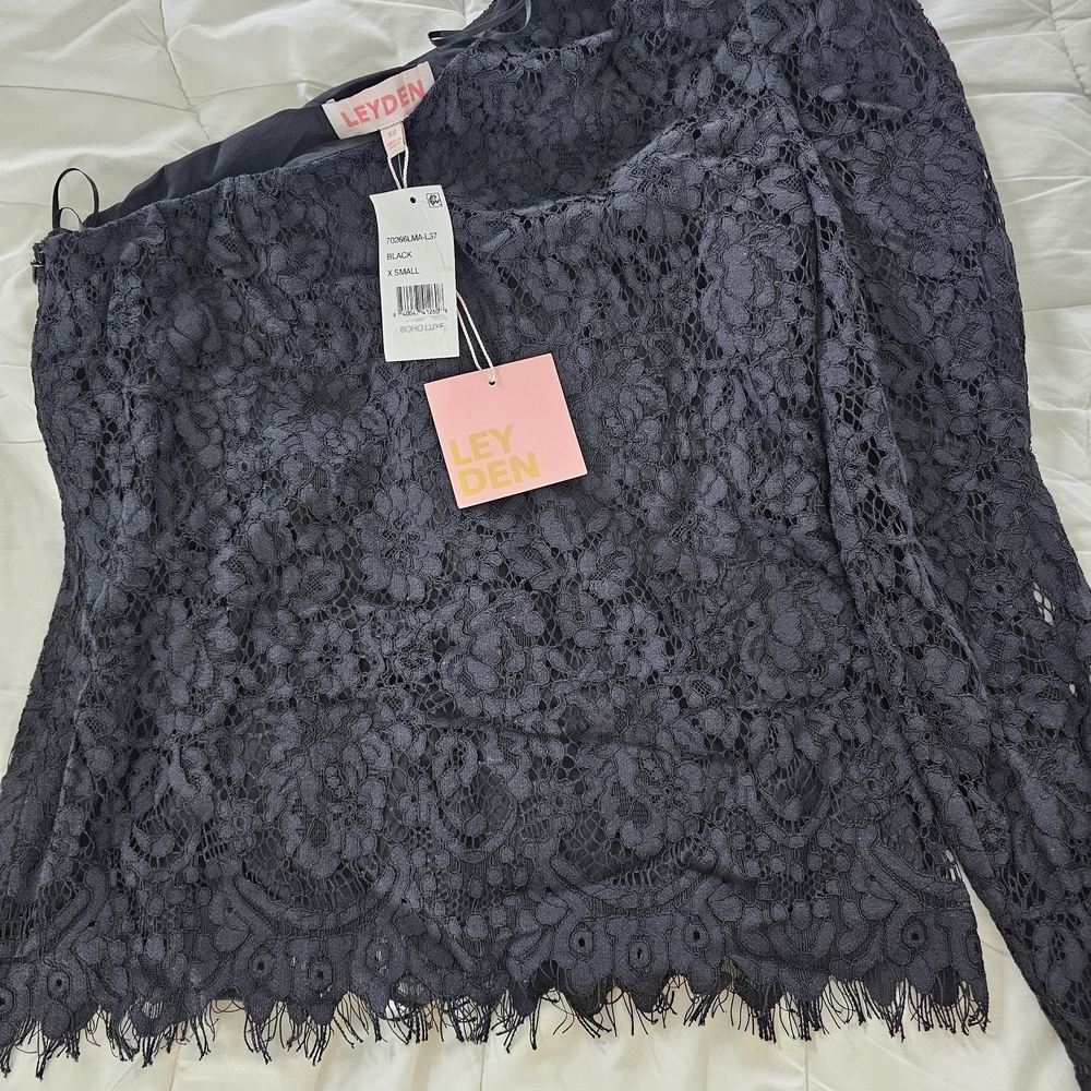 Leyden Charcoal Whimsigoth Lace Blouse Size XS